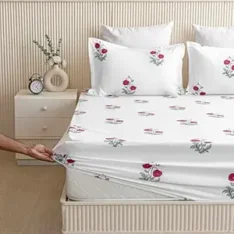 HOMEMONDE 210TC Soft Cotton All Around Elastic Fitted Bedsheet Queen