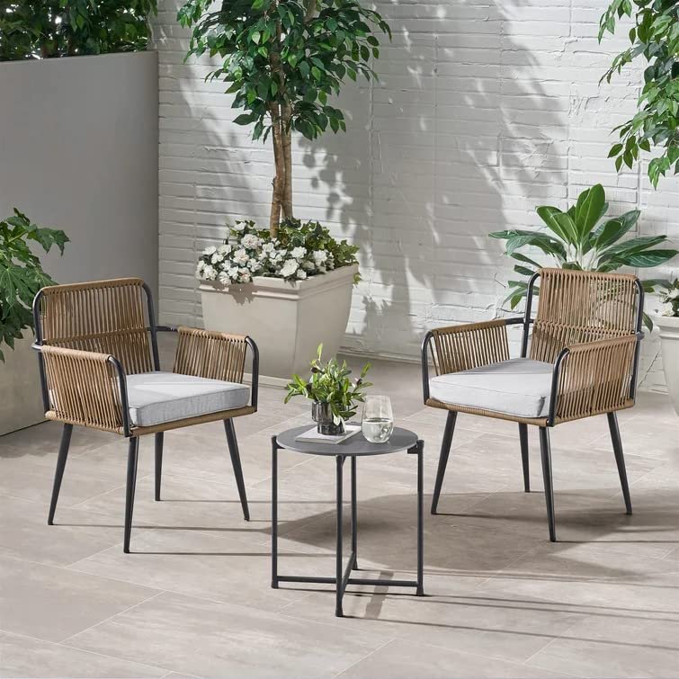 DEVOKO Transform Your Outdoor Space with Our 3 Piece Patio Rope Furniture Set - Perfect for Terrace, Garden, Balcony, Porch, Deck and Yard (Beige and Cream)