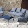 DEVOKO Patio Furniture Set, 4 Pieces for Porch Backyard Garden Outdoor Furniture Rope 6 Seater Sofa with Wooden Top Table Premium Conversation Set with Washable Soft Cushion in Grey Color