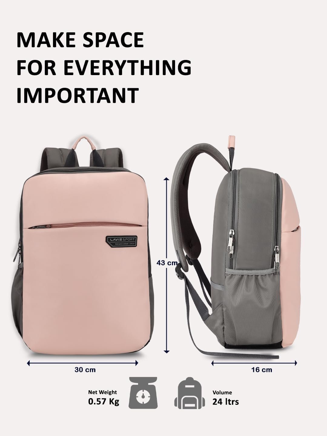 Lavie Sport Chairman 24L Backpack | 2 Main Compartment Office Laptop Backpack - Image 3
