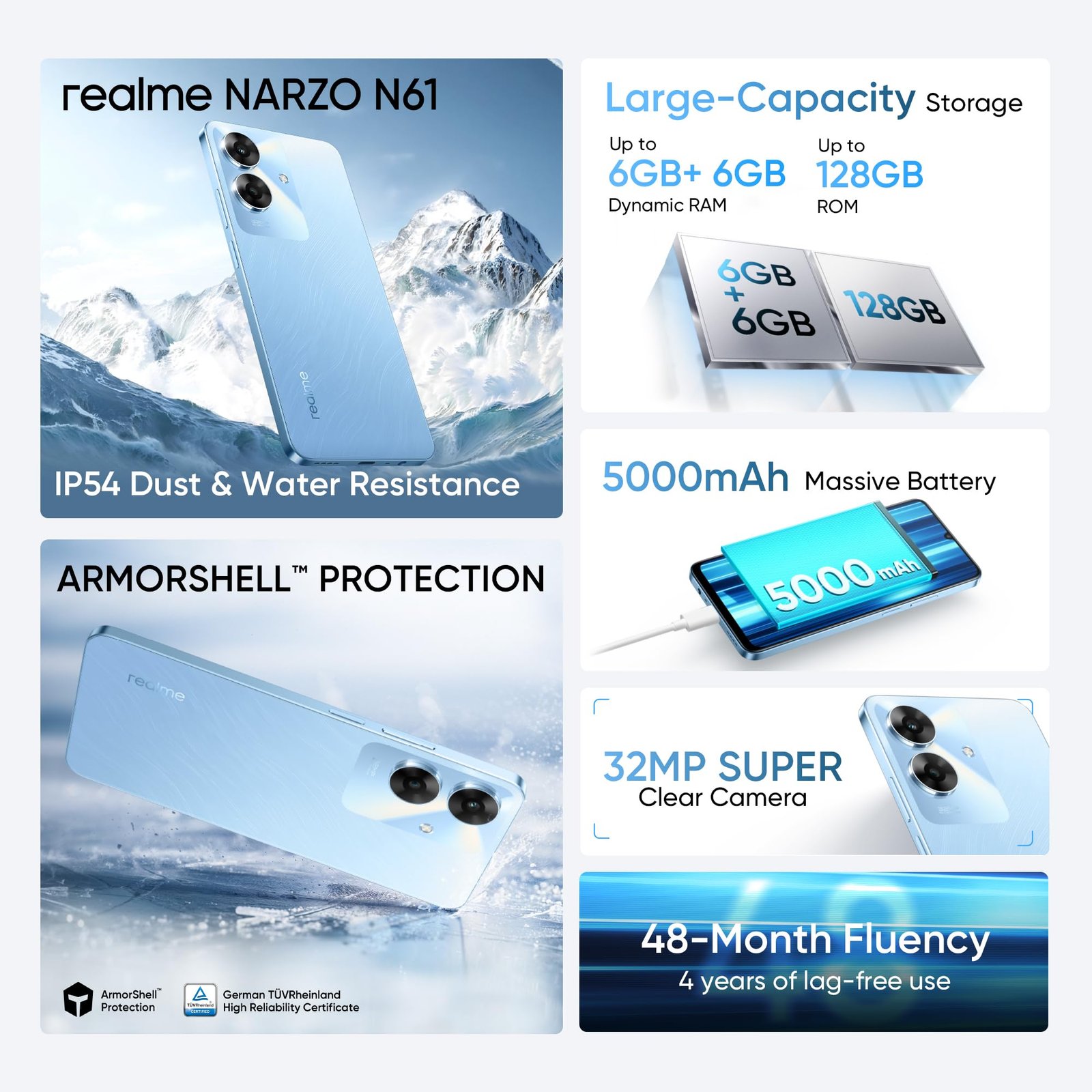 realme NARZO N61 (Voyage Blue,4GB RAM+64GB Storage) 90Hz Eye Comfort Display | IP54 Dust & Water Resistance | 48-Month Fluency | Charger in The Box - Image 3